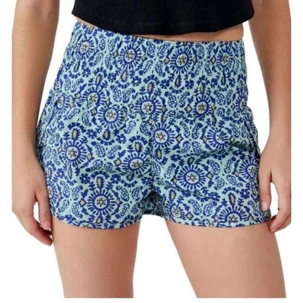 Free People FP Movement The Way Home Shorts Women's Sz M Turquoise Mint Black
